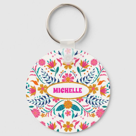 Colorful Fiesta Mexican Flower Spain Latina Sleutelhanger (Voorkant)