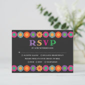 Colorful Fiesta Mexican Flowers Wedding RSVP Kaart (Staand voorkant)