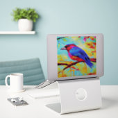 Colorful Finch Art Sticker (Laptop op bureau)