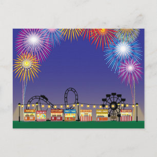 Colorful Fireworks Ferris Wheel Amusement Park Briefkaart