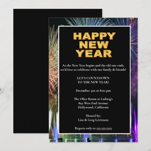 Colorful Fireworks New Years Eve Party Kaart (Voorkant / Achterkant)