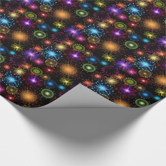 Colorful Fireworks Nieuwjaar Cadeaupapier (Hoek)