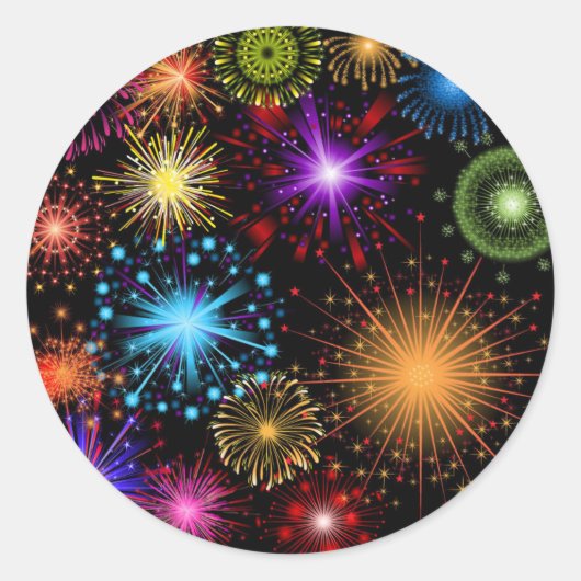 Colorful Fireworks Nieuwjaar Ronde Sticker (Voorkant)