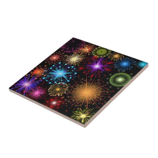 Colorful Fireworks Nieuwjaar Tegeltje (Zijkant)