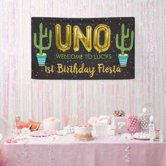 Colorful First Fiesta Birthday Welcome Sign. Spandoek (Feest)