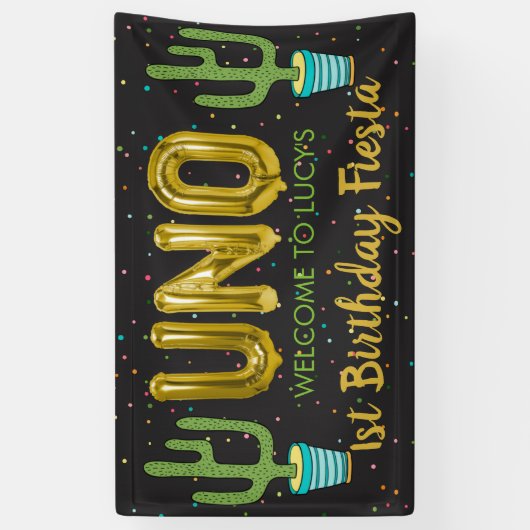 Colorful First Fiesta Birthday Welcome Sign. Spandoek (Verticaal)