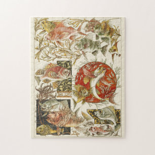 Colorful  fish, art nouveau marine life legpuzzel