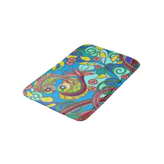Colorful Fish & Floral Art Bath Mat  (Gekanteld)
