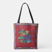 Colorful Fish Tote Bag with Vibrant Art and Tribal (Achterkant)