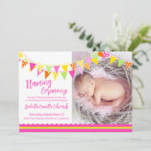 Colorful flags meiden baby naming nodigen kaart (Staand voorkant)