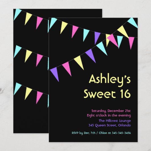 Colorful Flags Sweet 16 Uitnodiging (Voorkant / Achterkant)