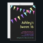 Colorful Flags Sweet 16 Uitnodiging<br><div class="desc">Meerdere strengen kleurrijke vlaggen en dansclubstijl maken deze uitnodiging tot pop,  voor een Sweet 16. Deze uitnodiging kan gemakkelijk worden aangepast voor een achttiende verjaardag,  21ste verjaardag of een andere leeftijd.</div>