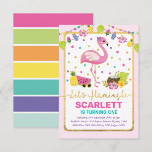 Colorful Flamingo Birthday Girls Tropical Party Kaart