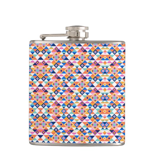 Colorful flask with geometric pattern in blues heupfles (Voorkant)