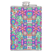 Colorful flask with vibrant, symmetrical floral  heupfles (Achterkant)