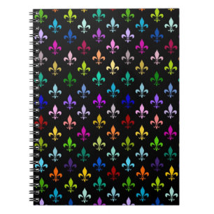 Colorful fleur de lis patroon op zwarte tongen notitieboek