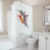Colorful Flight, watercolor hummingbird custom Douchegordijn (In situ)