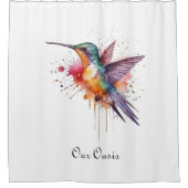 Colorful Flight, watercolor hummingbird custom Douchegordijn (Voorkant)