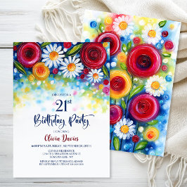 Colorful Floral 21st Birthday Party Kaart