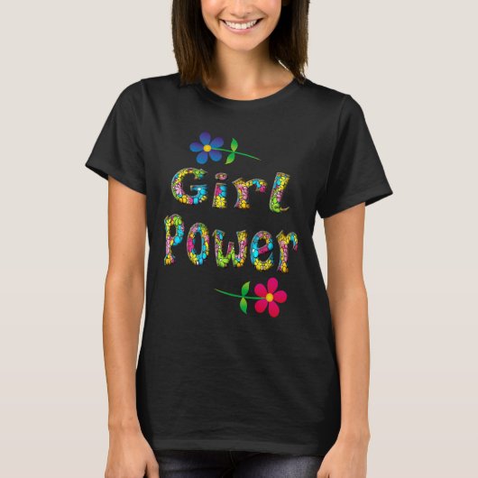 Colorful Floral 3D Girl Power T-shirt (Voorkant)