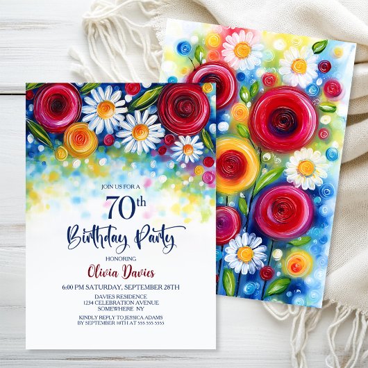 Colorful Floral 70th Birthday Party Kaart