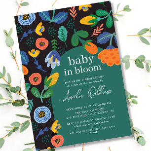 Colorful Floral Baby in Bloom Shower Invitation Kaart