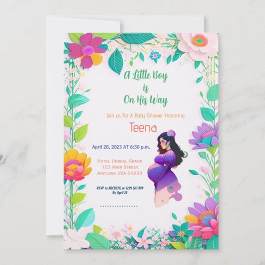 Colorful Floral Baby shower Invitation Kaart (Voorkant)