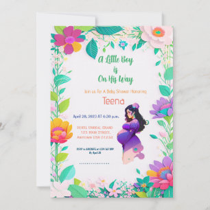 Colorful Floral Baby shower Invitation Kaart