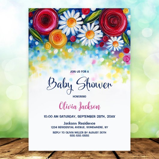 Colorful Floral Baby Shower Kaart