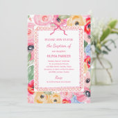 Colorful Floral Baptism | Whimsical Frame and Bow Kaart (Staand voorkant)