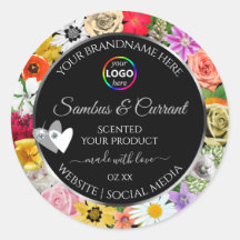 Colorful Floral Black Product Labels hart Logo