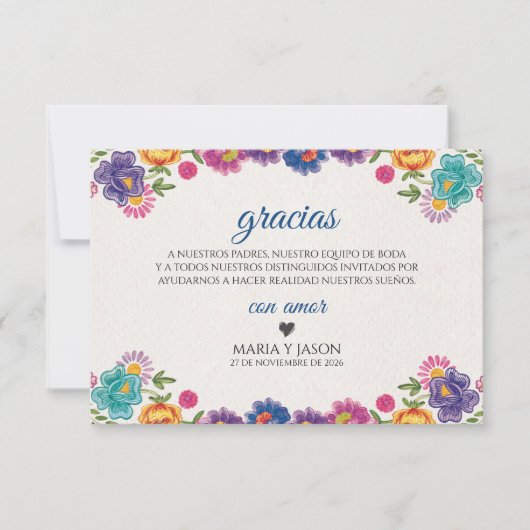 Colorful Floral Botanical Fiesta Spanish Wedding Bedankkaart (Voorkant)