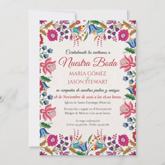 Colorful Floral Botanical Modern Spanish Wedding Kaart (Voorkant)