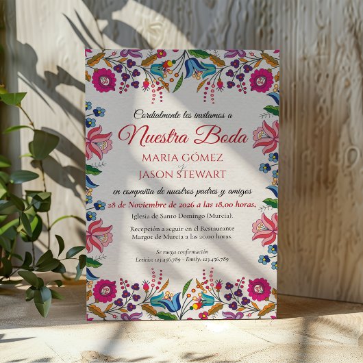 Colorful Floral Botanical Modern Spanish Wedding Kaart
