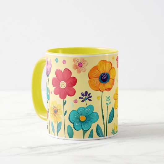 Colorful Floral, Bright Pattern Vibrant Folk Flowe Mok (Voorkant links)