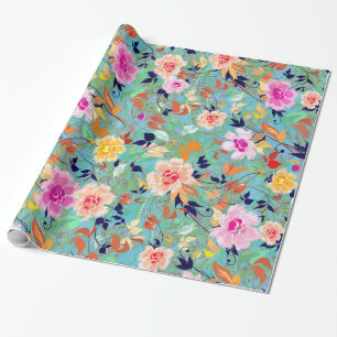 Colorful Floral Collage Cadeaupapier