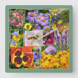 Colorful Floral Collage Vierkante Klok