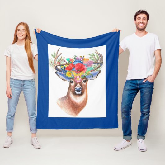 Colorful Floral Deer Fleece Deken (In situ)