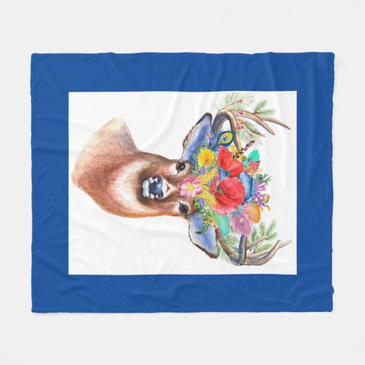 Colorful Floral Deer Fleece Deken (Voorkant (Horizontaal))