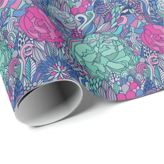 Colorful Floral Doodle Pattern Cadeaupapier (Rol Hoek)