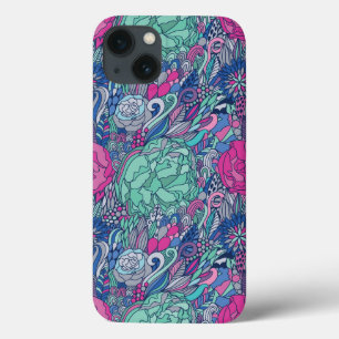 Colorful Floral Doodle Pattern iPhone 13 Hoesje
