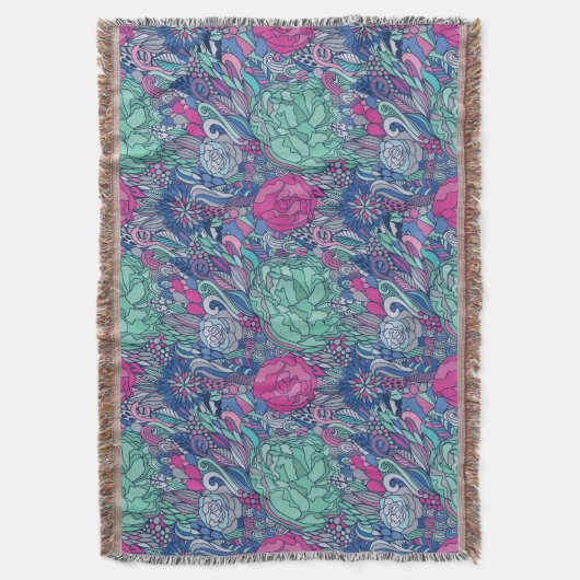 Colorful Floral Doodle Pattern Deken (Voorkant Verticaal)