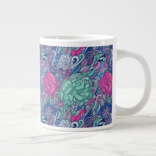 Colorful Floral Doodle Pattern Grote Koffiekop (Rechts)