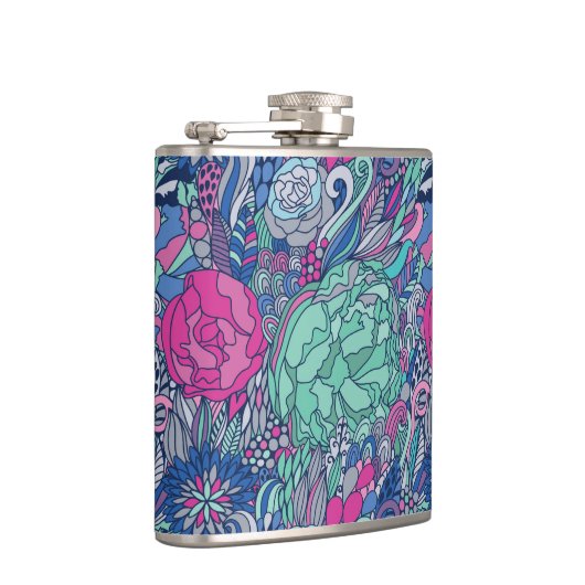 Colorful Floral Doodle Pattern Heupfles (Rechts)