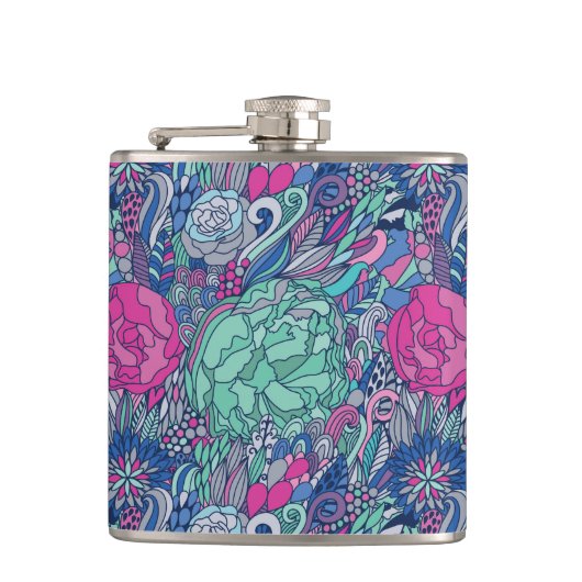 Colorful Floral Doodle Pattern Heupfles (Voorkant)