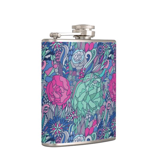 Colorful Floral Doodle Pattern Heupfles (Rechts)