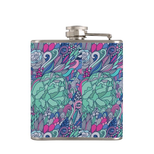 Colorful Floral Doodle Pattern Heupfles (Achterkant)