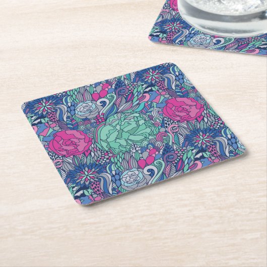Colorful Floral Doodle Pattern Kartonnen Onderzetters (Schuin)