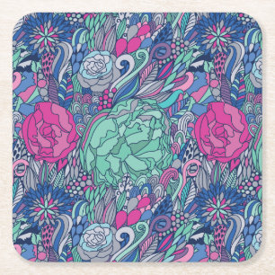 Colorful Floral Doodle Pattern Kartonnen Onderzetters