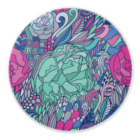 Colorful Floral Doodle Pattern Keramische Knop (Voorkant)